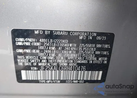 2024 Subaru Forester Limited from USA, damaged, VIN JF2SKALC6RH410476